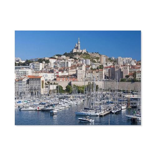 Blick auf den Alten Hafen und Notre-Dame de la Garde，Papier Puzzle 1000 Teile Spielzeug Für Erwachsene Dekompressionsspiel（38x26cm）-AO24 von YYHMKBYY