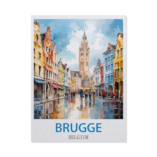 Brügge, Belgien – Vintage Reiseplakate，Puzzles 1000 Teile für Erwachsene, Klassische Puzzle Jungen Mädchen Puzzle für Kinder Teenager Lernspiel Spielzeug（75x50cm）-CV73 von YYHMKBYY