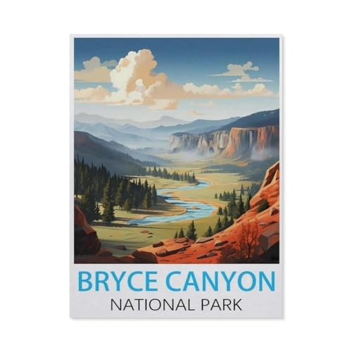 Bryce-Canyon-Nationalpark Vintage-Reiseposter，Puzzle 1000 Teile Holz Puzzle Geeignet Für Erwachsene Kinder Familien Stressabbau Puzzlespiele（75x50cm）-CH84 von YYHMKBYY