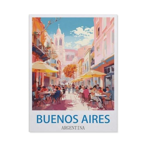 Buenos Aires, Argentinien – Vintage Reiseplakate，Puzzle 1000 Teile Holz Puzzle Geeignet Für Erwachsene Kinder Familien Stressabbau Puzzlespiele（75x50cm）-DE59 von YYHMKBYY