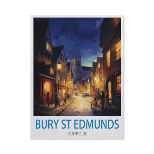 Bury St Edmunds, Suffolk – Vintage Reiseplakat，Puzzle 1000 Teile Holz Puzzle Geeignet Für Erwachsene Kinder Familien Stressabbau Puzzlespiele（75x50cm）-DD13 von YYHMKBYY