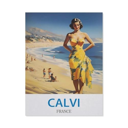 Calvi, Frankreich – Vintage Reiseplakat，Puzzle 1000 Teile Holz Puzzle Erwachsene Kinder Lernspielzeug Familie Dekompressionsspiel（75x50cm）-DD83 von YYHMKBYY