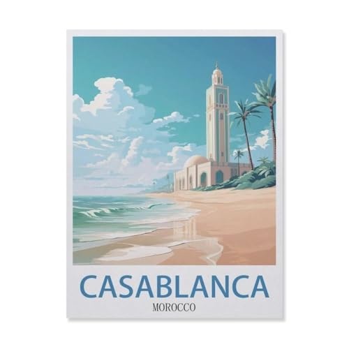Casablanca, Marokko, Strand，Puzzle 1000 Teile Holz Puzzle Geeignet Für Erwachsene Kinder Familien Stressabbau Puzzlespiele（75x50cm）-DU71 von YYHMKBYY