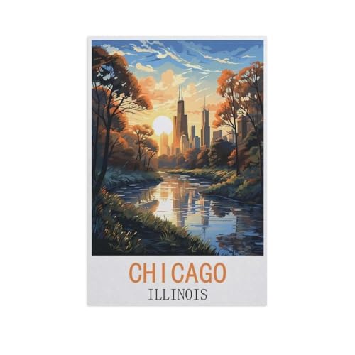 Chicago, Illinois，1000 Stück Erwachsene Holz Landschaft Puzzles Für Kinder Lernspielzeug Geschenke（75x50cm）-FO25 von YYHMKBYY
