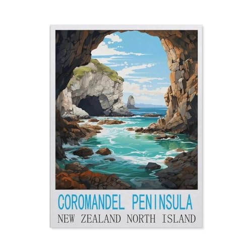 Coromandel-Halbinsel Neuseeland Vintage Reiseplakate，Puzzle 1000 Teile Erwachsene Kinde Spaß Lernspielzeug Geschenke（38x26cm）-BZ12 von YYHMKBYY