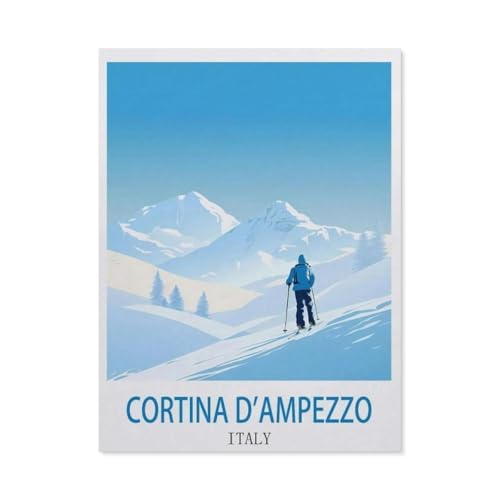 Cortina d'Ampezzo, Italien – Vintage Reiseplakate (Ski)，Puzzle 1000 Teile Holz Puzzle Geeignet Für Erwachsene Kinder Familien Stressabbau Puzzlespiele（75x50cm）-CZ45 von YYHMKBYY