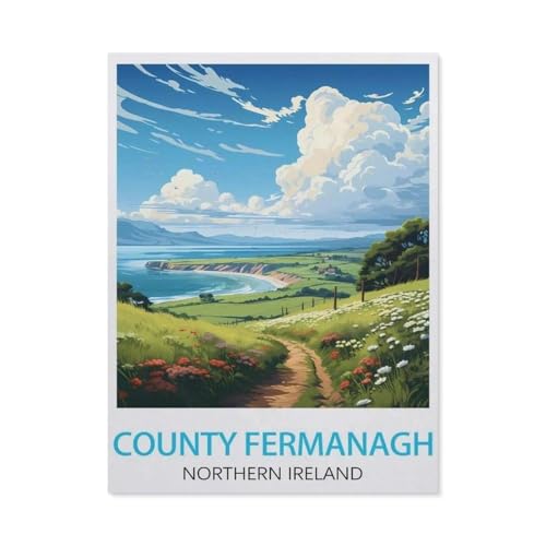 County Fermanagh Nordirland, Vintage-Reiseposter，Puzzle 1000 Teile für Erwachsene, Klassische Puzzle Puzzle Schwierig für Kid Surprise Birthday für Family Home Decor Art Puzzle（38x26cm）-AP76 von YYHMKBYY