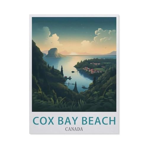 Cox Bay Beach Kanada Vintage-Reiseposter，Klassisches Puzzle 3D Puzzle DIY Kit Holz Spielzeug Einzigartiges Geschenk（75x50cm）-BA57 von YYHMKBYY