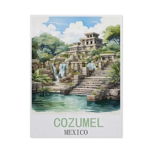 Cozumel Mexiko Vintage-Reiseplakat，Puzzle 1000 Teile Holz Puzzle Geeignet Für Erwachsene Kinder Familien Stressabbau Puzzlespiele（75x50cm）-CP93 von YYHMKBYY