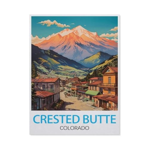 Crested Butte Colorado Vintage-Reiseposter，3D Puzzle 1000 Stück, Holz Montiert DIY Puzzle Montage Spielzeug Für Kinder, Holz Puzzle Holz Geschenk（75x50cm）-BE53 von YYHMKBYY