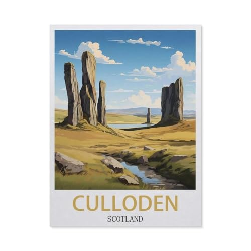Culloden Schottland Vintage Reiseplakate，Puzzle 1000 Teile Holz Puzzle Erwachsene Kinder Lernspielzeug Familie Dekompressionsspiel（75x50cm）-CF62 von YYHMKBYY