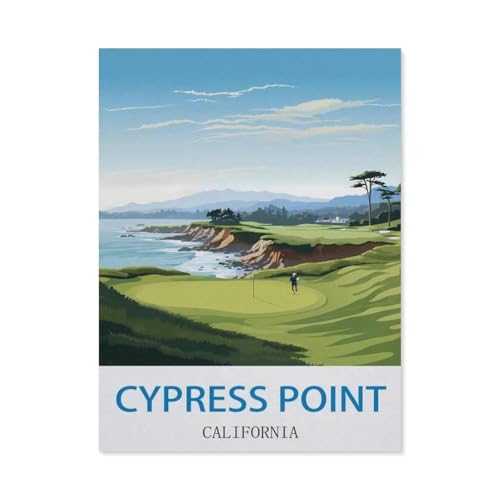 Cypress Point, Kalifornien – Vintage Reiseplakat für Golf，1000 Stück Erwachsene Holz Landschaft Puzzles Für Kinder Lernspielzeug Geschenke（75x50cm）-CL58 von YYHMKBYY