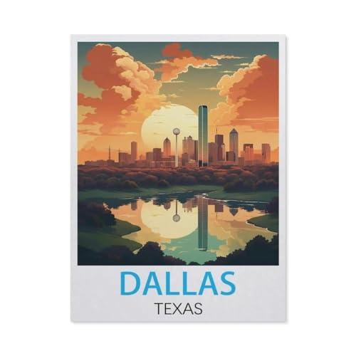 Dallas Texas Vintage Reiseplakat，1000 Stück Erwachsene Holz Landschaft Puzzles Für Kinder Lernspielzeug Geschenke（75x50cm）-BY38 von YYHMKBYY