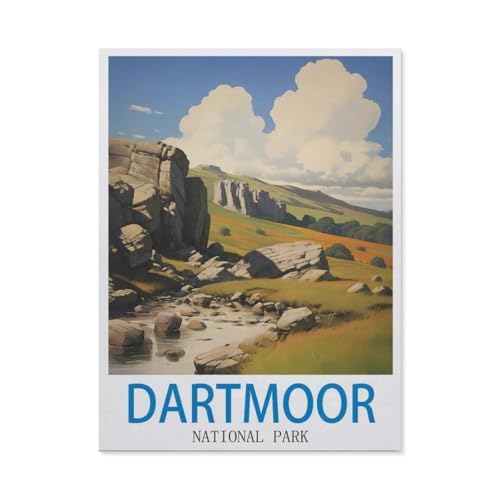 Dartmoor National Park – Vintage Reiseplakat，Puzzle 1000 Teile Erwachsene Kinde Spaß Lernspielzeug Geschenke（38x26cm）-DB71 von YYHMKBYY