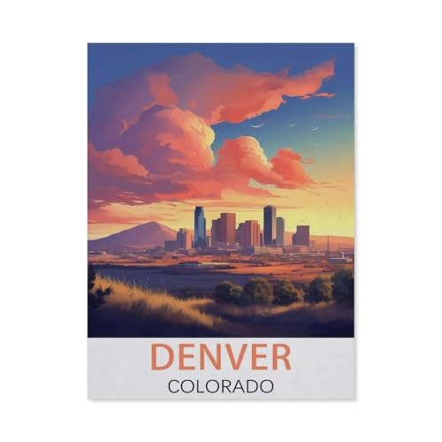 Denver Colorado Vintage-Reiseposter，3D Puzzle 1000 Stück, Holz Montiert DIY Puzzle Montage Spielzeug Für Kinder, Holz Puzzle Holz Geschenk（75x50cm）-AI52 von YYHMKBYY