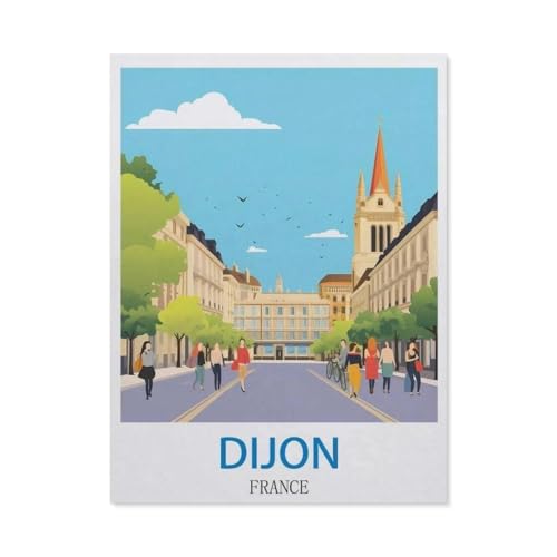 Dijon, Frankreich – Vintage Reiseplakate，Puzzle 1000 Teile,Intellektuelle Entwicklung Pädagogisches Nach Hause Interessante Dekompression Brain Challenge Puzzle Für Jugendliche Kinder（75x50cm）-DD90 von YYHMKBYY
