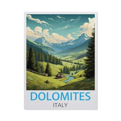 Dolomiten Italien Vintage Reiseplakate，Puzzle 1000 Teile Holz Puzzle Erwachsene Kinder Lernspielzeug Familie Dekompressionsspiel（75x50cm）-BY29 von YYHMKBYY