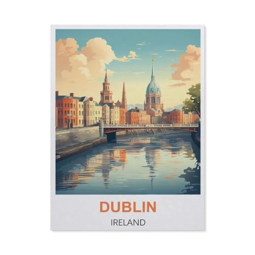 Dublin Irland Vintage Reiseplakate，Puzzle 1000 Teile Holz Puzzle Geeignet Für Erwachsene Kinder Familien Stressabbau Puzzlespiele（75x50cm）-BW13 von YYHMKBYY