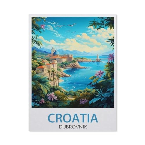 Dubrovnik Kroatien See Vintage Reiseposter Berg，Puzzle 1000 Teile für Erwachsene, Klassische Puzzle Puzzle Schwierig für Kid Surprise Birthday für Family Home Decor Art Puzzle（38x26cm）-AG17 von YYHMKBYY