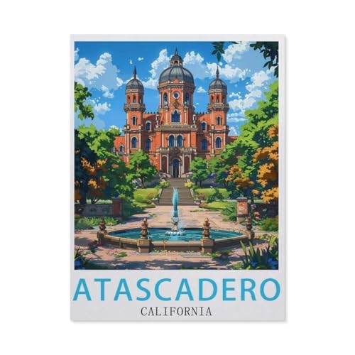 Erwachsene Kinder Puzzles 1000 Teile Puzzle，Atascadero Kalifornien Vintage-Reiseposter，einfaches Puzzle Spiel Rolle Puzzle Bildung Spielzeug Spiel Familie Dekoration（75x50cm）-AU38 von YYHMKBYY
