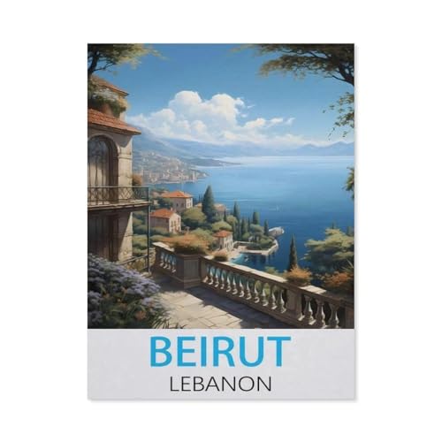 Erwachsene Kinder Puzzles 1000 Teile Puzzle，Beirut Libanon Vintage-Reiseposter，einfaches Puzzle Spiel Rolle Puzzle Bildung Spielzeug Spiel Familie Dekoration（75x50cm）-BG82 von YYHMKBYY