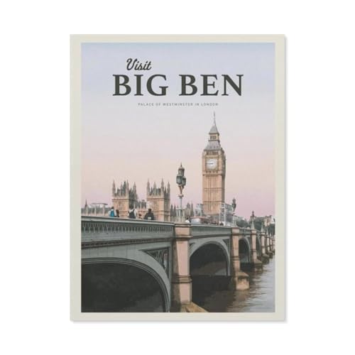 Erwachsene Kinder Puzzles 1000 Teile Puzzle，Big Ben London Vintage Reiseposter，einfaches Puzzle Spiel Rolle Puzzle Bildung Spielzeug Spiel Familie Dekoration（38x26cm）-BJ77 von YYHMKBYY