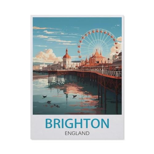 Erwachsene Kinder Puzzles 1000 Teile Puzzle，Brighton England Vintage-Reiseposter，einfaches Puzzle Spiel Rolle Puzzle Bildung Spielzeug Spiel Familie Dekoration（50x70cm）-BD90 von YYHMKBYY