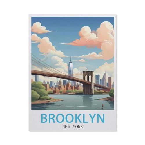 Erwachsene Kinder Puzzles 1000 Teile Puzzle，Brooklyn New York Vintage-Reiseposter，einfaches Puzzle Spiel Rolle Puzzle Bildung Spielzeug Spiel Familie Dekoration（38x26cm）-AX30 von YYHMKBYY