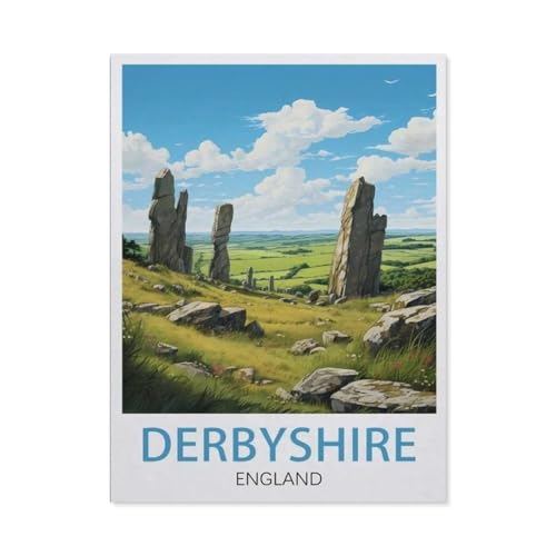 Erwachsene Kinder Puzzles 1000 Teile Puzzle，Derbyshire England Vintage-Reiseposter，einfaches Puzzle Spiel Rolle Puzzle Bildung Spielzeug Spiel Familie Dekoration（50x70cm）-AV11 von YYHMKBYY