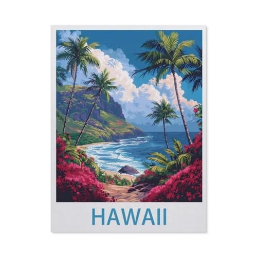 Erwachsene Kinder Puzzles 1000 Teile Puzzle，Hawaii Vintage-Reiseposter，einfaches Puzzle Spiel Rolle Puzzle Bildung Spielzeug Spiel Familie Dekoration（75x50cm）-BH58 von YYHMKBYY