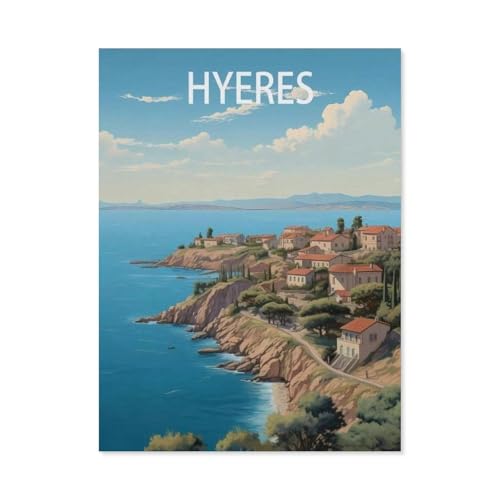 Erwachsene Kinder Puzzles 1000 Teile Puzzle，Hyeres Frankreich, Vintage-Reiseposter，einfaches Puzzle Spiel Rolle Puzzle Bildung Spielzeug Spiel Familie Dekoration（50x70cm）-AN73 von YYHMKBYY