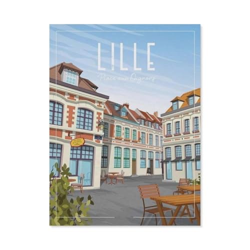 Erwachsene Kinder Puzzles 1000 Teile Puzzle，Lille France Street Vintage Reiseposter，einfaches Puzzle Spiel Rolle Puzzle Bildung Spielzeug Spiel Familie Dekoration（75x50cm）-BN42 von YYHMKBYY
