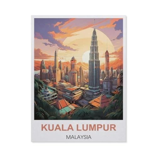 Erwachsene Kinder Puzzles 1000 Teile Puzzle，Lumpur Malaysia, Vintage-Reiseposter，einfaches Puzzle Spiel Rolle Puzzle Bildung Spielzeug Spiel Familie Dekoration（75x50cm）-BI31 von YYHMKBYY