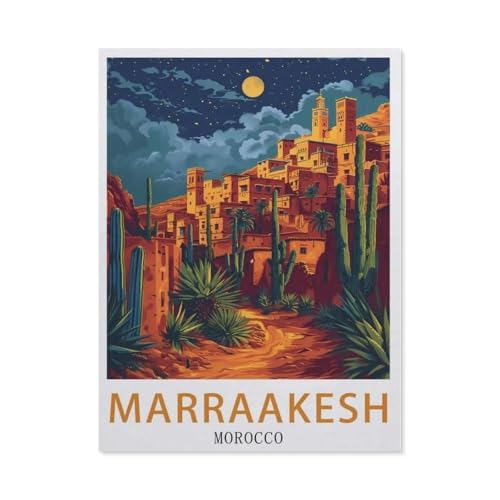 Erwachsene Kinder Puzzles 1000 Teile Puzzle，Marraakesh Marokko, Vintage-Reiseposter，einfaches Puzzle Spiel Rolle Puzzle Bildung Spielzeug Spiel Familie Dekoration（75x50cm）-AV84 von YYHMKBYY