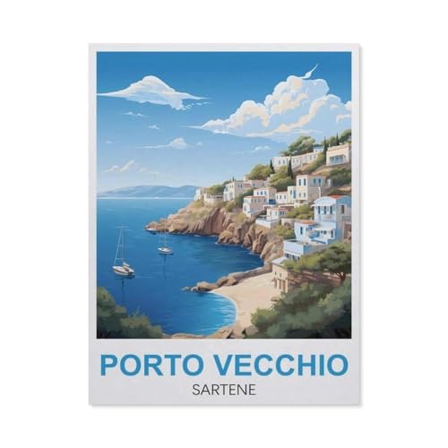 Erwachsene Kinder Puzzles 1000 Teile Puzzle，Porto Vecchio Sartene Vintage-Reiseposter，einfaches Puzzle Spiel Rolle Puzzle Bildung Spielzeug Spiel Familie Dekoration（38x26cm）-BS56 von YYHMKBYY