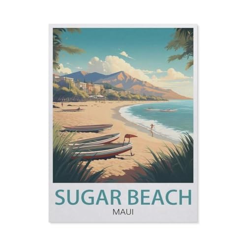 Erwachsene Kinder Puzzles 1000 Teile Puzzle，Sugar Beach Maui Vintage-Reiseposter，einfaches Puzzle Spiel Rolle Puzzle Bildung Spielzeug Spiel Familie Dekoration（50x70cm）-BE63 von YYHMKBYY