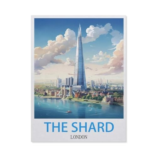 Erwachsene Kinder Puzzles 1000 Teile Puzzle，The Shard London Vintage-Reiseposter，einfaches Puzzle Spiel Rolle Puzzle Bildung Spielzeug Spiel Familie Dekoration（75x50cm）-BH55 von YYHMKBYY