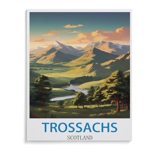 Erwachsene Kinder Puzzles 1000 Teile Puzzle，Trossachs Schottland Vintages Reiseplakat，einfaches Puzzle Spiel Rolle Puzzle Bildung Spielzeug Spiel Familie Dekoration（75x50cm）-C95 von YYHMKBYY