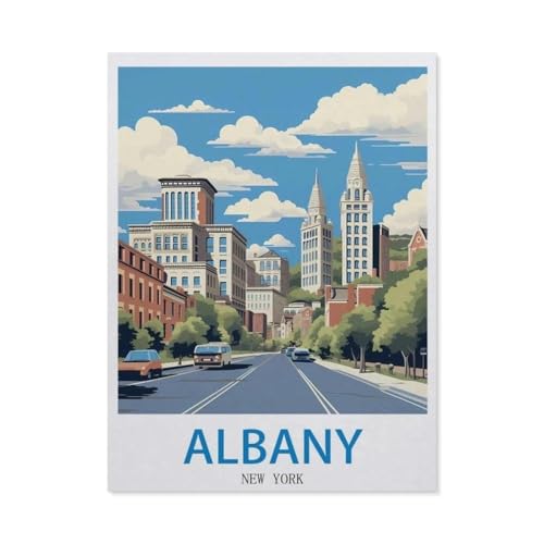 Erwachsene Puzzle 1000 Stück DIY Holz pielzeug，Albany, New York – Vintage Reiseplakate，Creative Einzigartiges Geschenk Persönlichkeit Spiel Erwachsener Kind Puzzle Spielzeug（75x50cm）-DF64 von YYHMKBYY