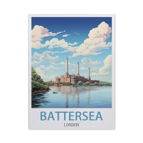 Erwachsene Puzzle 1000 Stück DIY Holz pielzeug，Battersea London Vintage Reiseplakate，Creative Einzigartiges Geschenk Persönlichkeit Spiel Erwachsener Kind Puzzle Spielzeug（75x50cm）-CF24 von YYHMKBYY