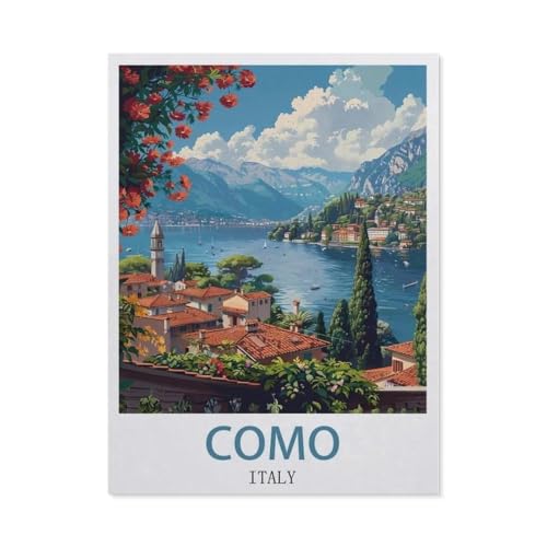 Erwachsene Puzzle 1000 Stück DIY Holz pielzeug，Como Italien Vintage Reiseplakate，Creative Einzigartiges Geschenk Persönlichkeit Spiel Erwachsener Kind Puzzle Spielzeug（75x50cm）-CF97 von YYHMKBYY