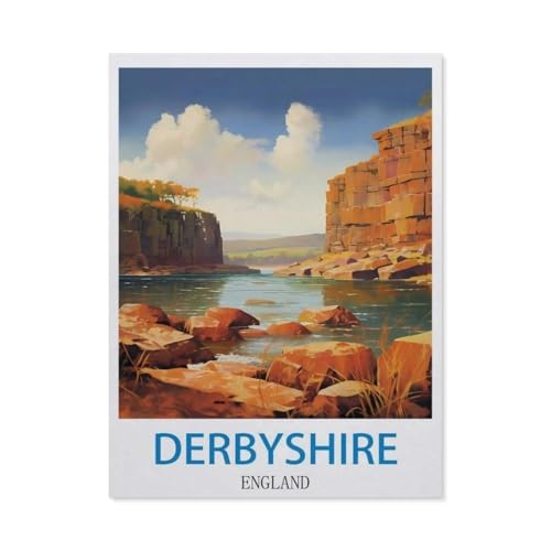 Erwachsene Puzzle 1000 Stück DIY Holz pielzeug，Derbyshire, England – Vintage Reiseplakate，Creative Einzigartiges Geschenk Persönlichkeit Spiel Erwachsener Kind Puzzle Spielzeug（75x50cm）-DE18 von YYHMKBYY