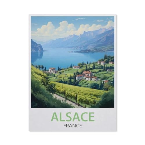 Erwachsene Puzzle 1000 Stück DIY Holz pielzeug，Elsass Frankreich, Vintage-Reiseposter，Creative Einzigartiges Geschenk Persönlichkeit Spiel Erwachsener Kind Puzzle Spielzeug（75x50cm）-AN21 von YYHMKBYY