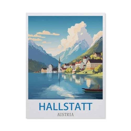 Erwachsene Puzzle 1000 Stück DIY Holz pielzeug，Hallstatt, Österreich – Vintage Reiseplakate，Creative Einzigartiges Geschenk Persönlichkeit Spiel Erwachsener Kind Puzzle Spielzeug（75x50cm）-CR71 von YYHMKBYY