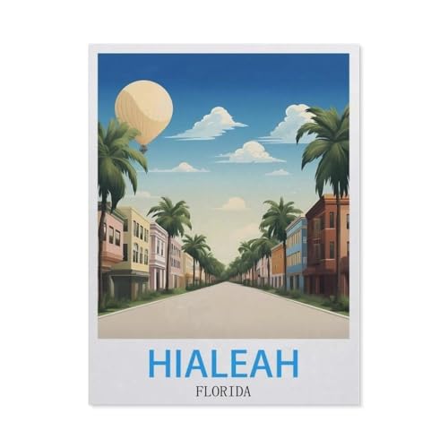 Erwachsene Puzzle 1000 Stück DIY Holz pielzeug，Hialeah Florida Vintage Reiseplakat，Creative Einzigartiges Geschenk Persönlichkeit Spiel Erwachsener Kind Puzzle Spielzeug（75x50cm）-CC32 von YYHMKBYY