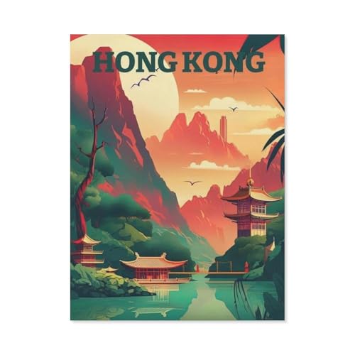 Erwachsene Puzzle 1000 Stück DIY Holz pielzeug，Hong Kong Sunset Vintage Reiseposter，Creative Einzigartiges Geschenk Persönlichkeit Spiel Erwachsener Kind Puzzle Spielzeug（75x50cm）-BJ98 von YYHMKBYY