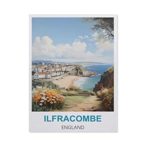 Erwachsene Puzzle 1000 Stück DIY Holz pielzeug，Ilfracombe, England – Vintage Reiseplakate，Creative Einzigartiges Geschenk Persönlichkeit Spiel Erwachsener Kind Puzzle Spielzeug（75x50cm）-DB23 von YYHMKBYY