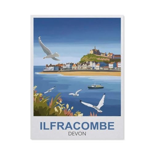 Erwachsene Puzzle 1000 Stück DIY Holz pielzeug，Ilfracombe Devon England，Creative Einzigartiges Geschenk Persönlichkeit Spiel Erwachsener Kind Puzzle Spielzeug（75x50cm）-FA58 von YYHMKBYY