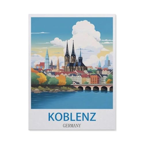Erwachsene Puzzle 1000 Stück DIY Holz pielzeug，Koblenz, Deutschland – Vintage Reiseplakat，Creative Einzigartiges Geschenk Persönlichkeit Spiel Erwachsener Kind Puzzle Spielzeug（75x50cm）-CS44 von YYHMKBYY