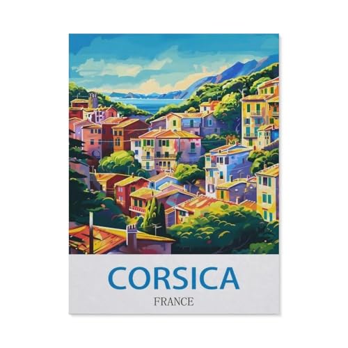 Erwachsene Puzzle 1000 Stück DIY Holz pielzeug，Korsika, Frankreich – Vintage Reiseplakat，Creative Einzigartiges Geschenk Persönlichkeit Spiel Erwachsener Kind Puzzle Spielzeug（75x50cm）-CT90 von YYHMKBYY